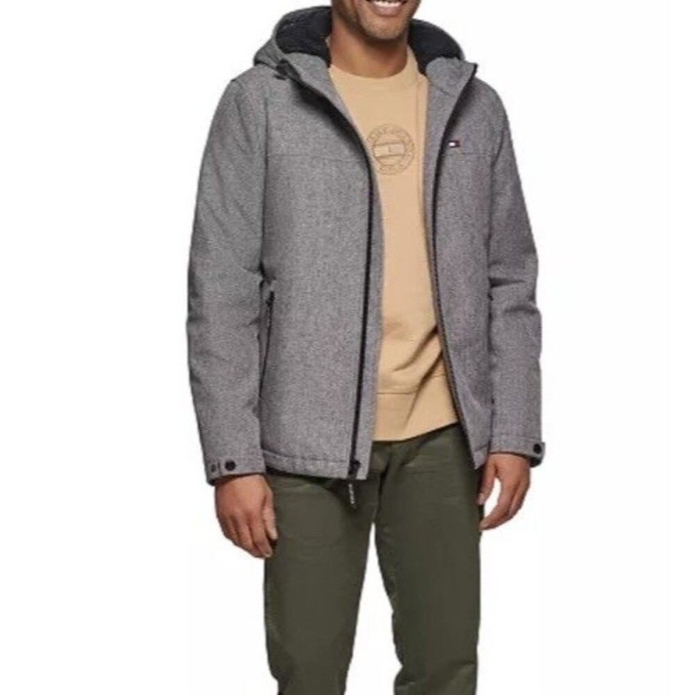 Tommy Hilfiger Mens Water Wind Resistant Full Zip Fur Lined Hooded Gray Sz XL